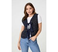 Izabel London Animal Print Sleeveless Tie front Vest - Navy - S/M