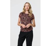 Izabel London Animal Print Sparkle Trim Cap Sleeve Top - Black - 10