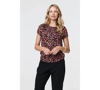 Izabel London Animal Print Sparkle Trim Cap Sleeve Top In Black Black 8
