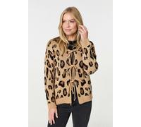 Animal Print Tie Front Cardigan Izabel London Brown S/M