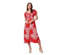 Izabel London Animal Print Tie Front Midi Dress for Women UK with Square Neck, Short Sleeves and midi Length Hem