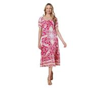 Izabel London Animal Print Tie Front Midi Dress for Women UK with Square Neck, Short Sleeves and midi Length Hem