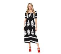 Izabel London Animal Print Tie Front Midi Dress for Women UK with Square Neck, Short Sleeves and midi Length Hem