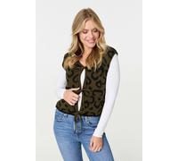 Izabel London Animal Print Tie Front Sleeveless Vest - Khaki - M/L