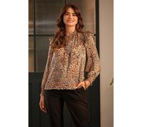 Izabel London Animal Print Tie-Up Keyhole Neck Blouse In Beige Beige 8