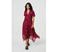 Izabel London Animal Print Zip Hanky Hem Midi Dress - 8 - Purple