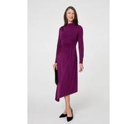 Izabel London Asymmetric Twist Long Sleeve Midi Dress In Purple Purple 8