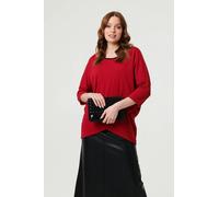 Izabel London Women's Asymmetric Zip Hem 3/4 Sleeve Tunic Top in Red | Size: 10 Izabel London Red 10