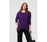 Izabel London Asymmetric Zip Hem 3/4 Sleeve Tunic Top - 8 - Purple