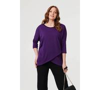 Izabel London Women's Asymmetric Zip Hem 3/4 Sleeve Tunic Top in Purple | Size: 8 Izabel London Purple 8