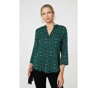 Aztec Print 3/4 Sleeve Curve Hem Blouse Izabel London Green 8