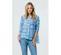 Izabel London Aztec Print 3/4 Sleeve Relaxed Blouse - 12 - Blue