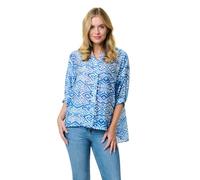 Izabel London Aztec Print 3/4 Sleeve Relaxed Blouse for Women UK with a Collarless v-Neck and a Curve Hem.