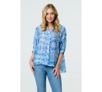 Izabel London Aztec Print 3/4 Sleeve Relaxed Blouse In Blue Blue