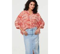 Izabel London Aztec Print 3/4 Sleeve Relaxed Blouse - 18 - Orange