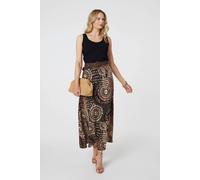 Izabel London Aztec Print A-Line Belt Maxi Skirt In Black Black 8