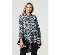 Izabel London Aztec Print High Low Long Sleeve Shirt - Black - 8