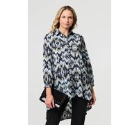 Izabel London Aztec Print High Low Long Sleeve Shirt In Black Black 10
