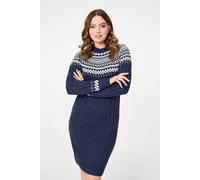 Izabel London Aztec Print High Neck Midi Jumper Dress In Blue Blue 8
