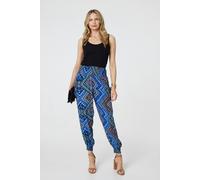 Izabel London Women's Aztec Print High Waist Harem Pants in Blue | Size: 14 Izabel London Blue 14