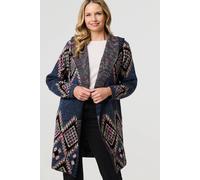 Izabel London Aztec Print Longline Hooded Knit Jacket In Blue Blue XL