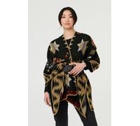 Izabel London Women's Aztec Print Oversized Poncho in Black Izabel London Black One Size