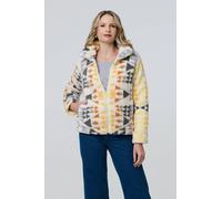 Izabel London Aztec Print Relaxed Teddy Fur Jacket For Women UK with a collar, a zip front and a hip length hem.