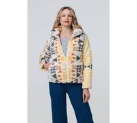 Izabel London Aztec Print Relaxed Teddy Fur Jacket For Women UK with a collar, a zip front and a hip length hem.