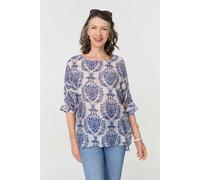 Izabel London Baroque Print 3/4 Sleeve Relaxed Blouse In Blue Blue 12