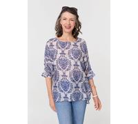Izabel London Baroque Print 3/4 Sleeve Relaxed Blouse In Blue Blue 14