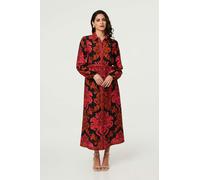 Izabel London Baroque Print Long Sleeve Maxi Dress - 12 - Red