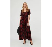 Izabel London Baroque Print Puff Sleeve Maxi Dress - 12 - Black