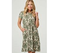 Izabel London Baroque Print Relaxed Knee Length Dress - Green - 10
