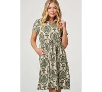 Izabel London Baroque Print Relaxed Knee Length Dress In Green Green 8