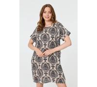 Izabel London Baroque Print Relaxed Short Shift Dress In Blue Blue L