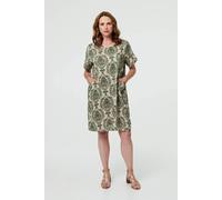 Izabel London Baroque Print Relaxed Short Shift Dress In Green Green S