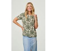 Izabel London Baroque Print Short Sleeve Relaxed Top - Green - 14