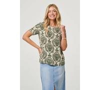 Izabel London Baroque Print Short Sleeve Relaxed Top In Green Green 10
