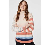 Izabel London Beige Multi Stripy Roll Neck Relaxed Jumper Beige Multi