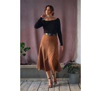Izabel London Belt Detail A-Line Maxi Skirt for Women UK with high Waist, Removeable Belt and Maxi Length Hem. Brown