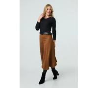 Izabel London Belt Detail A-Line Maxi Skirt for Women UK with high Waist, Removeable Belt and Maxi Length Hem. Brown