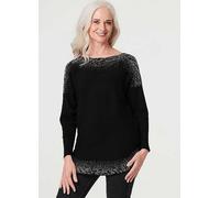 Izabel London Black Animal Print Embellished Knit Top Black