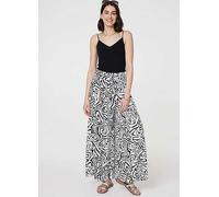 Izabel London Black & White Printed Tie Waist Wide Leg Trousers Black/white
