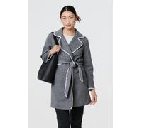 Izabel London Blanket Stitch Coat with Belt - Grey - L