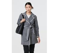 Izabel London Blanket Stitch Coat with Belt - Grey - XL