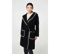 Izabel London Blanket Stitch Tie Waist Longline Coat - Black - 10