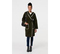 Izabel London Blanket Stitch Tie Waist Longline Coat In Black Black 12