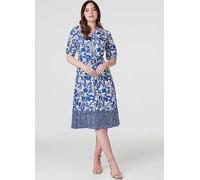 Izabel London Blue Floral Half Sleeve Midi Shirt Dress Blue