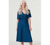 Izabel London Blue Plain Ruched Front Midi Dress Blue
