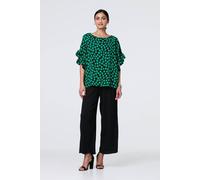 Izabel London Polka Dot Frilled 1/2 Sleeve Blouse for Women UK with a Boat Neck, a Relaxed fit and a Curved Hem. Green